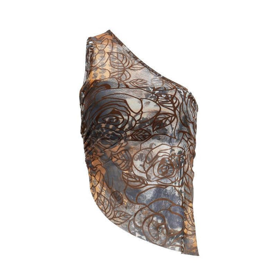 Damen Transparentes Spitzenoberteil mit floralem Muster und asymmetrischem Saum R&B