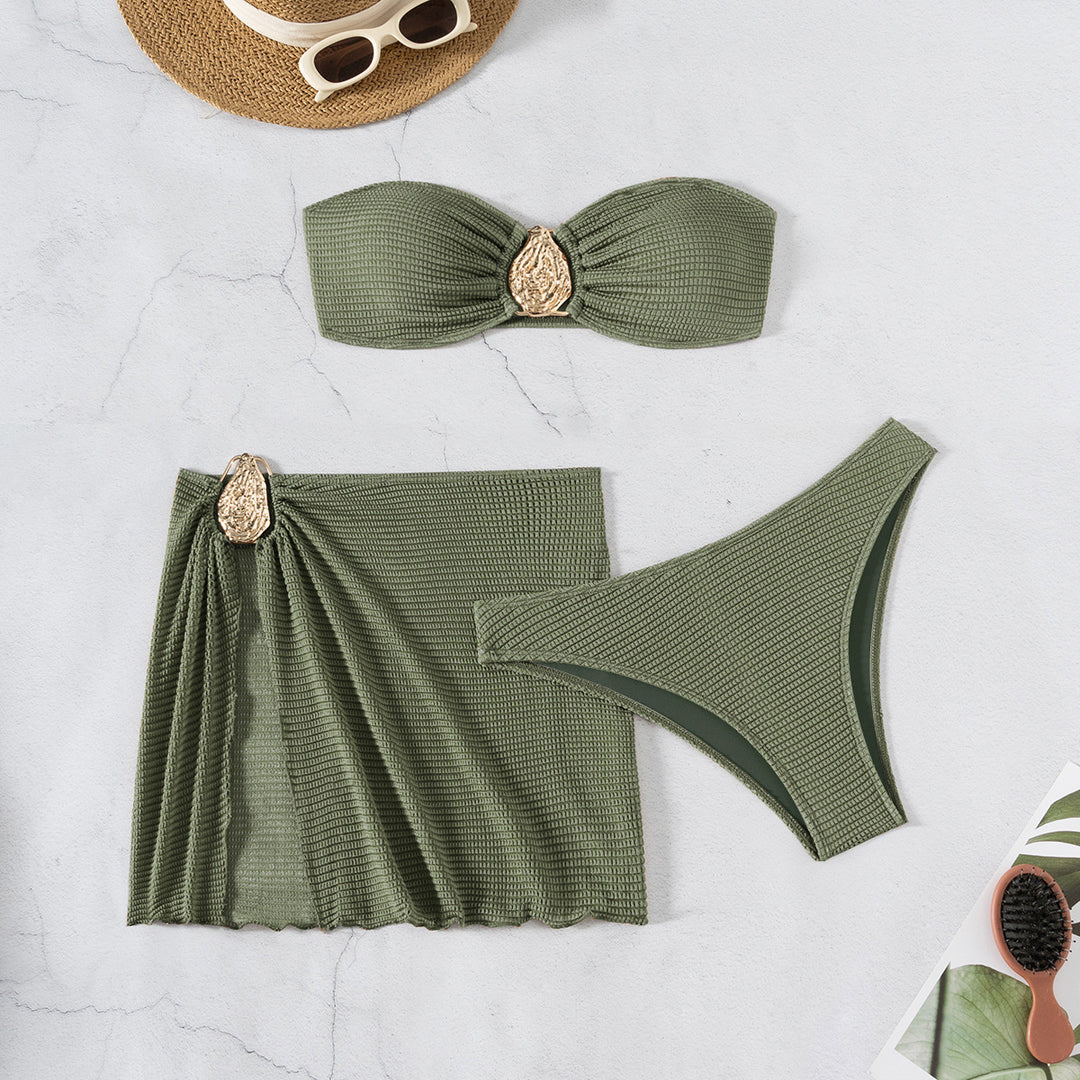 Damen Bandeau-Bikini-Set mit schickem Faltendetail R&B