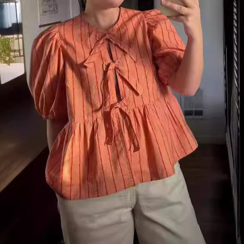 Damen Bluse mit Rüschen und Schleifenakzenten R&B