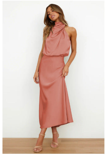 Damen Fließendes Maxikleid mit elegantem Stehkragen und Drapierung R&B