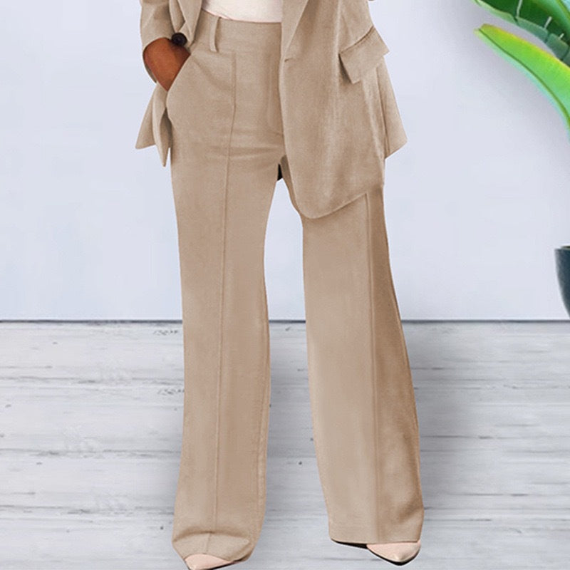 Damen elegantes und lockeres Blazerset mit weiten Hosen R&B