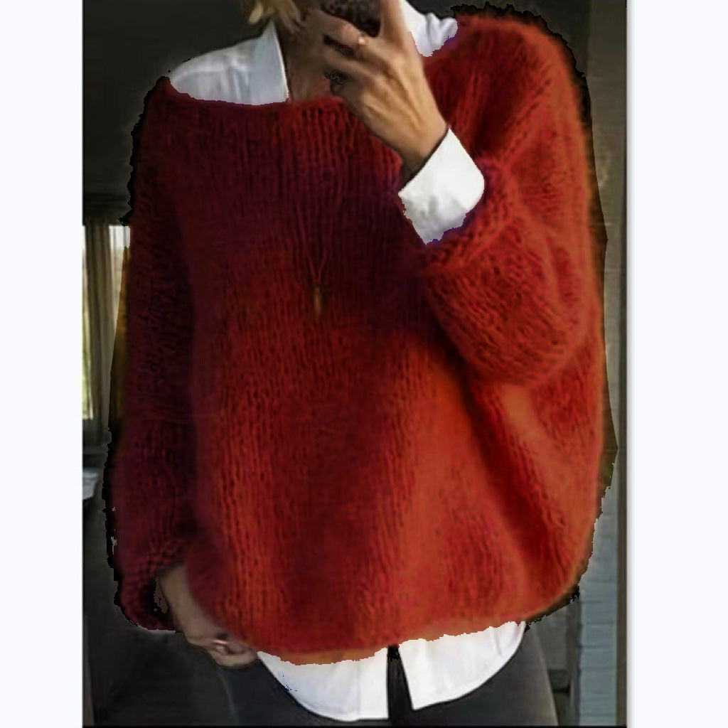 Damen Kuscheliger Oversized Pullover mit U-Boot-Ausschnitt R&B