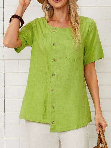 Damen lässiges Knopfharmonshirt aus leichtem Material mit Brusttasche R&B