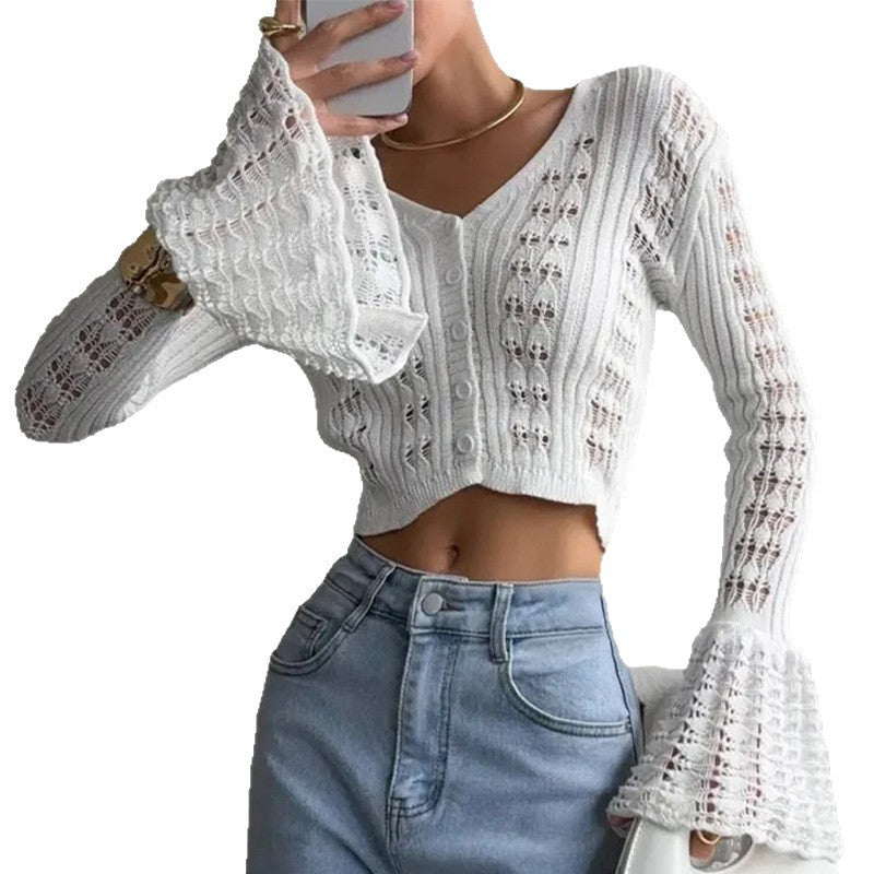 Damen Strickjacke im filigranen Design mit herzförmigen Ausschnitten R&B