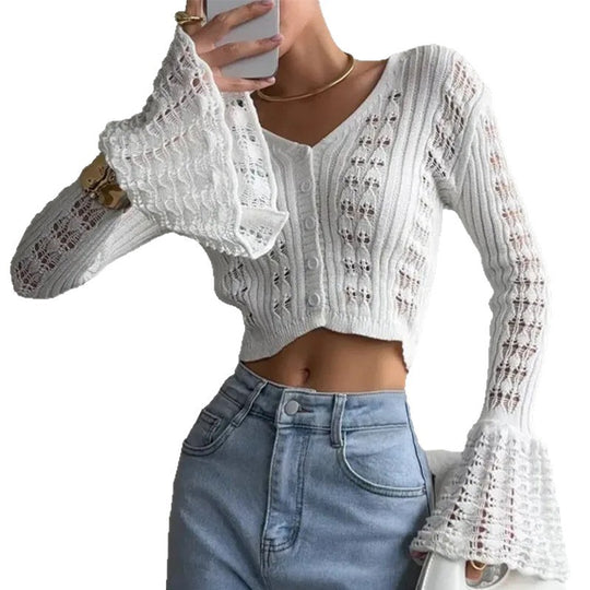 Damen Strickjacke im filigranen Design mit herzförmigen Ausschnitten R&B