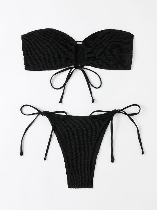 Damen Bandeau-Bikini-Set mit Klettverschluss und verstellbaren Bindebändern R&B