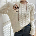 Damen Grobstrickpullover mit Zopfmuster und weiten Ärmeln