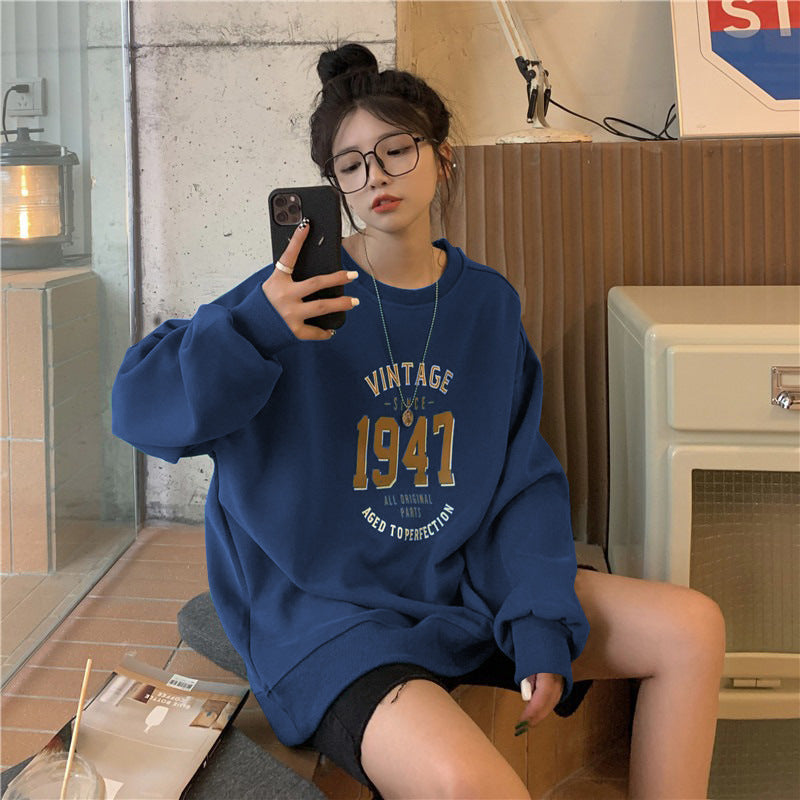 Damen lässiger Oversized Sweatshirt mit Vintage-Druck