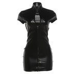 Damen Figurbetontes Kunstlederkleid mit hochgeschlossenem Kragen R&B