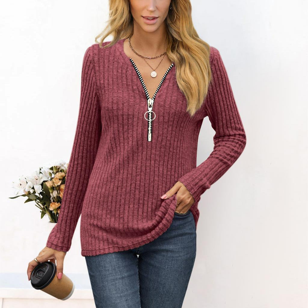 Damen Strickpullover mit modernem Reißverschluss