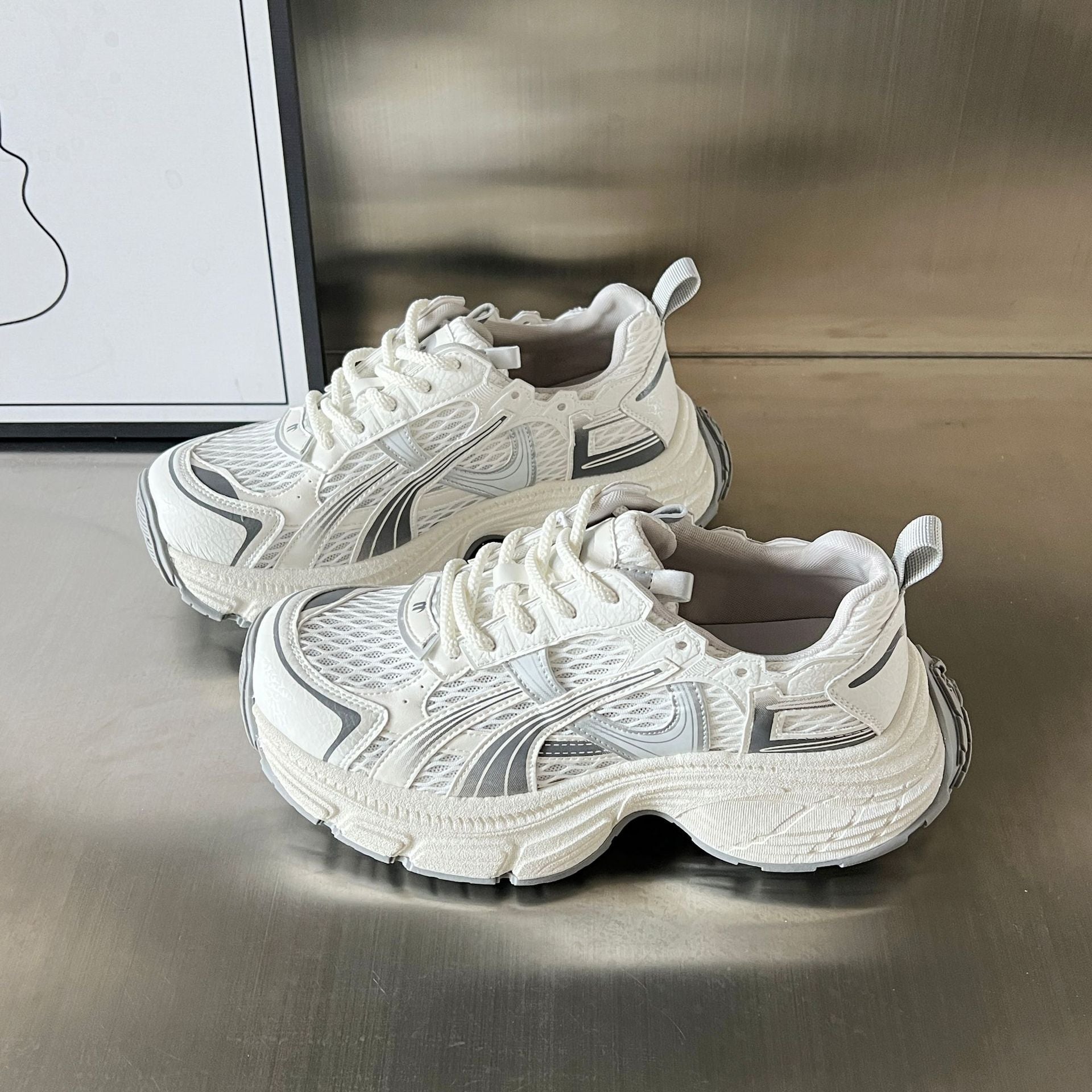 Damen Sportliche Chunky Sneakers mit atmungsaktiver Mesh-Oberfläche und stabiler Sohle R&B