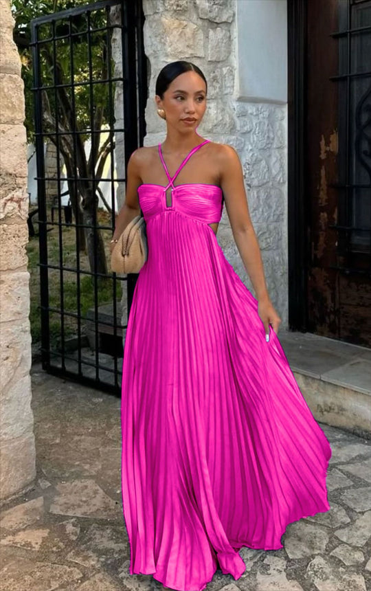 Damen Plisseekleid mit schulterfreiem Design und raffinierten Trägerdetails R&B