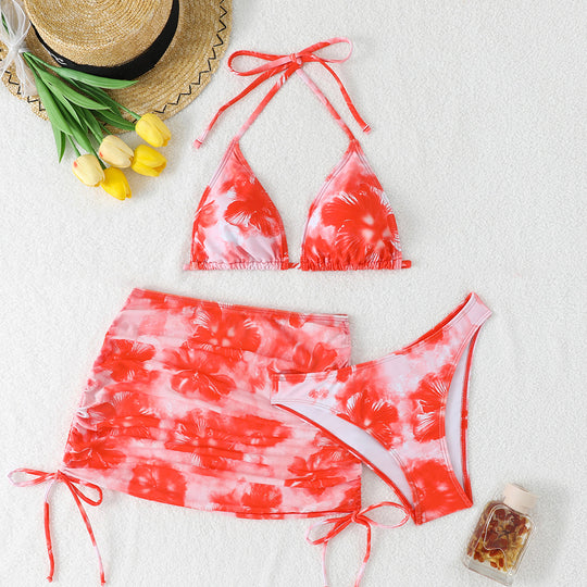 Damen Bikini-Set mit floralem Muster und verstellbarem Rock R&B