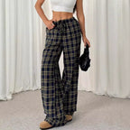 Damen weite Karo-Hose aus angenehmem Baumwollstoff mit Gummibund und seitlichen Taschen R&B