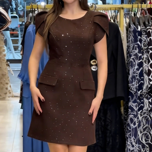 Damen Elegantes Kleid mit funkelnden Akzenten und taillierten Taschen R&B