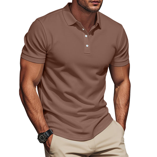 Herren nan Pima-Baumwoll-Polo mit Kentkragen, schmaler Silhouette und verstärkter Knopfleiste R&B