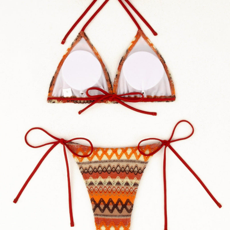 Damen Triangel-Bikini-Set mit farbenfrohem Ethno-Muster R&B
