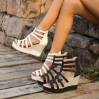 Damen Wedge-Sandalen mit geflochtenem Plateau R&B
