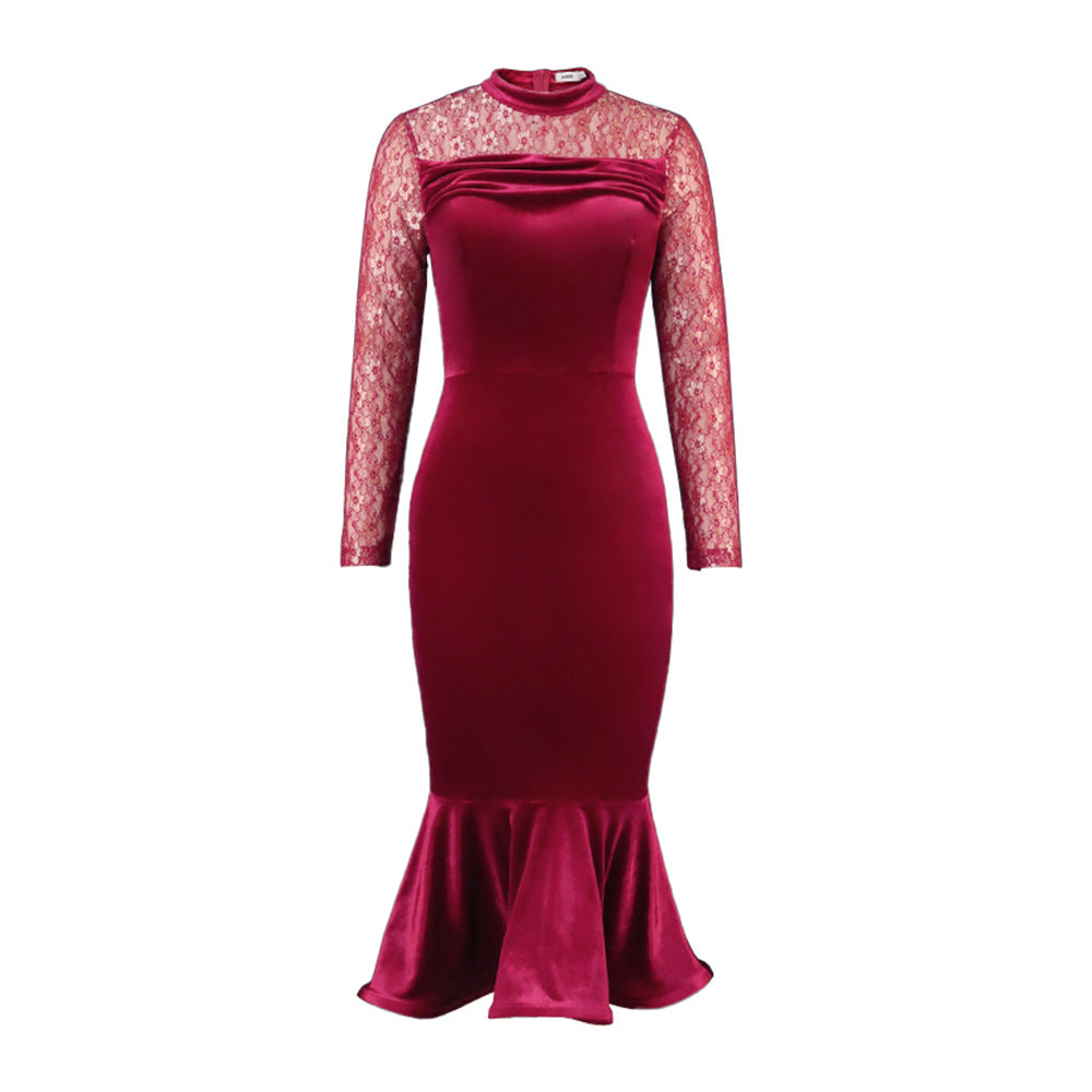 Damen Elegant Fit-and-Flare Kleid mit Spitzenärmeln R&B