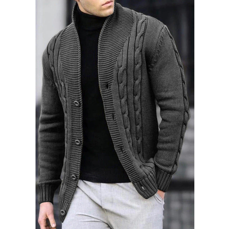 Herren Strickjacke mit Kabelmuster und Schalkragen R&B