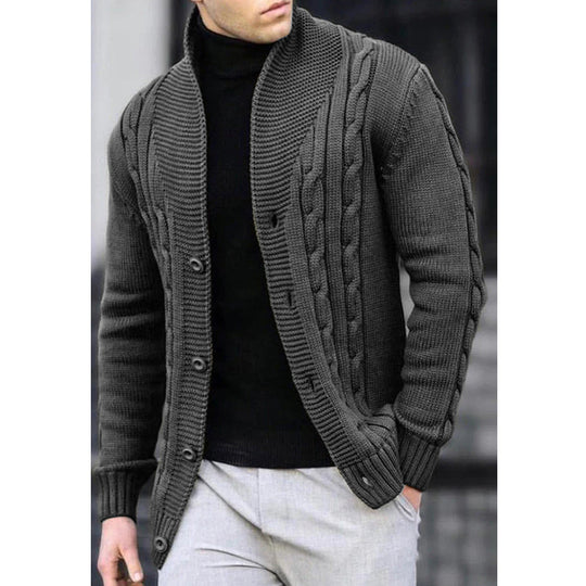 Herren Strickjacke mit Kabelmuster und Schalkragen R&B
