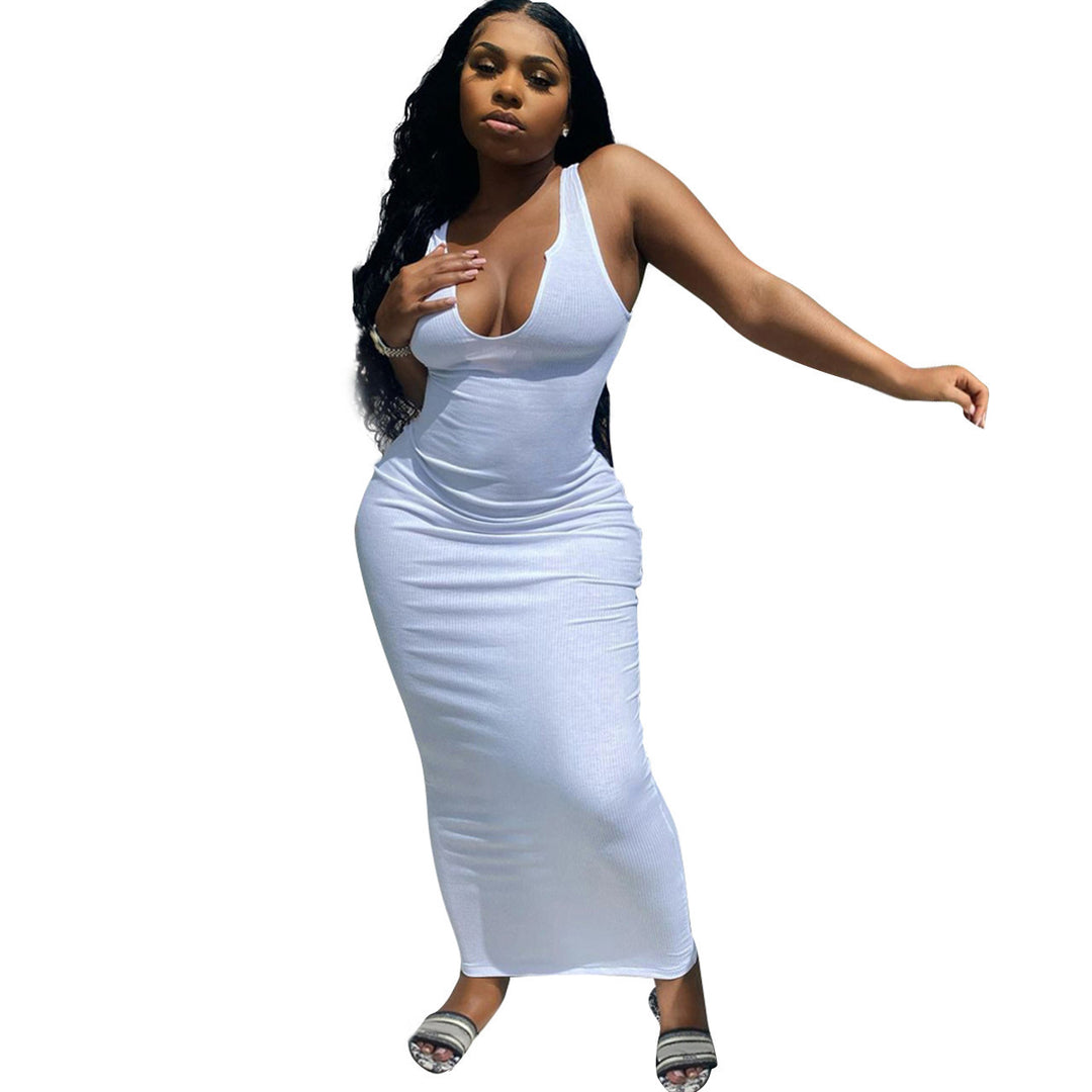 Damen Figurbetontes Maxikleid mit tiefem V-Ausschnitt und sportlichem Design R&B