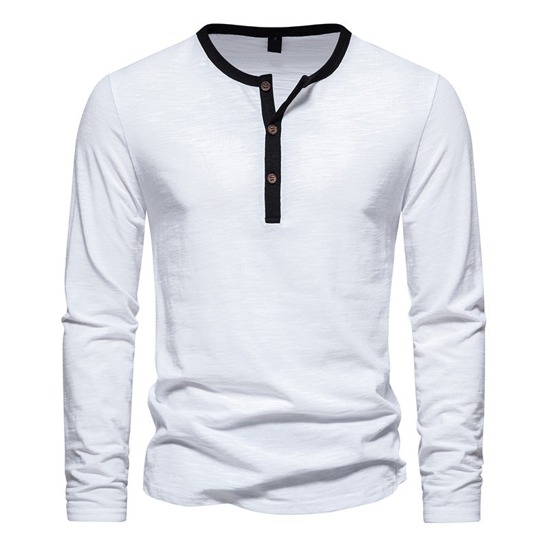 Herren langärmliges Henley-Shirt mit kontrastierendem Kragen R&B