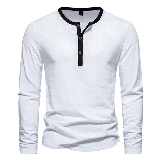 Herren langärmliges Henley-Shirt mit kontrastierendem Kragen R&B