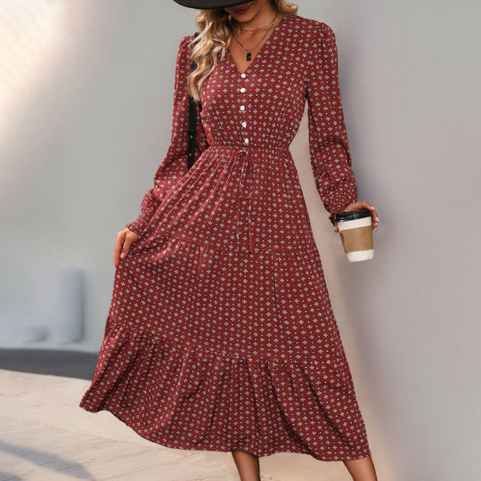 Damen Langarm-Wickelkleid mit floralen Details und Taillenbindung R&B