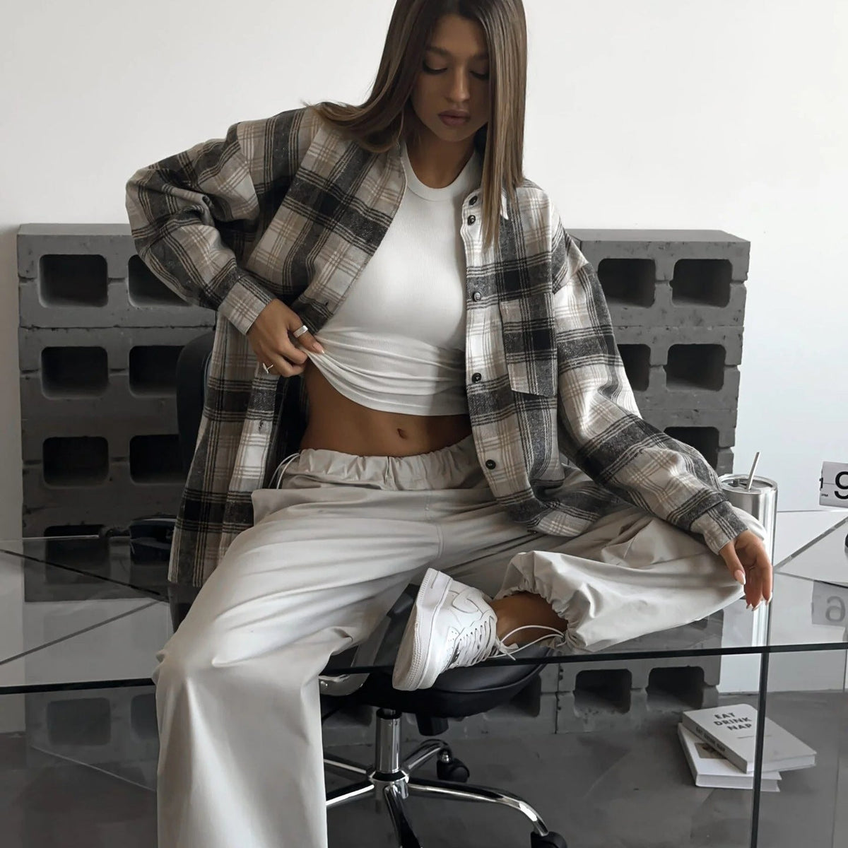 Damen Weite Chino-Hosen mit elastischem Bund und seitlichen Taschen R&B