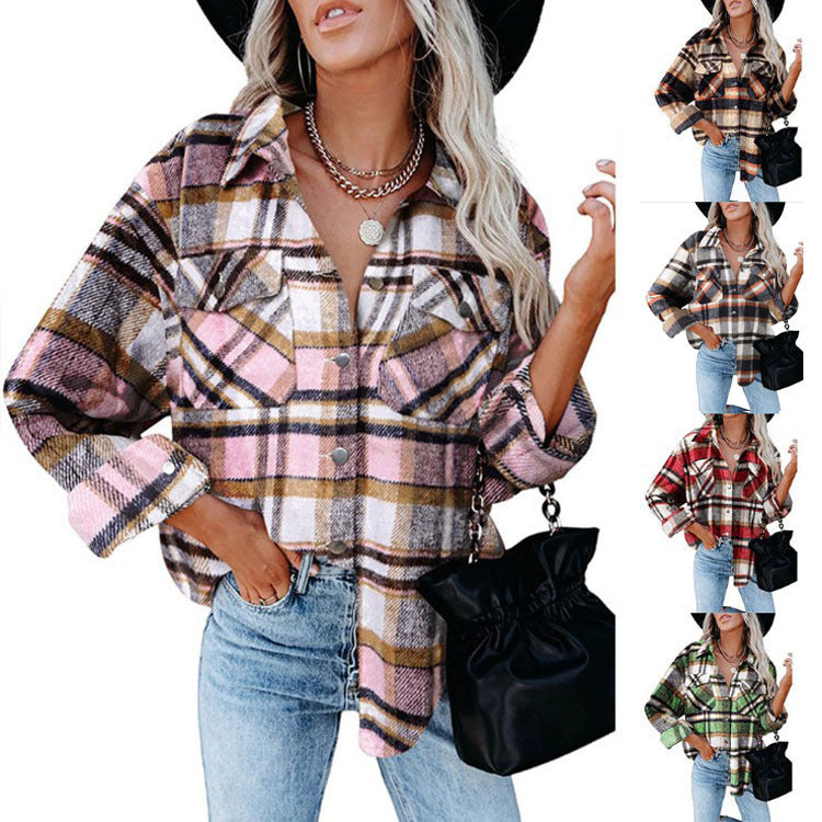 Damen Karobluse mit aufgesetzten Taschen und modernem Schnitt R&B