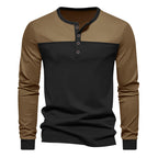 Herren Langarm-Henley-Shirt mit kontrastierenden Einsätzen R&B