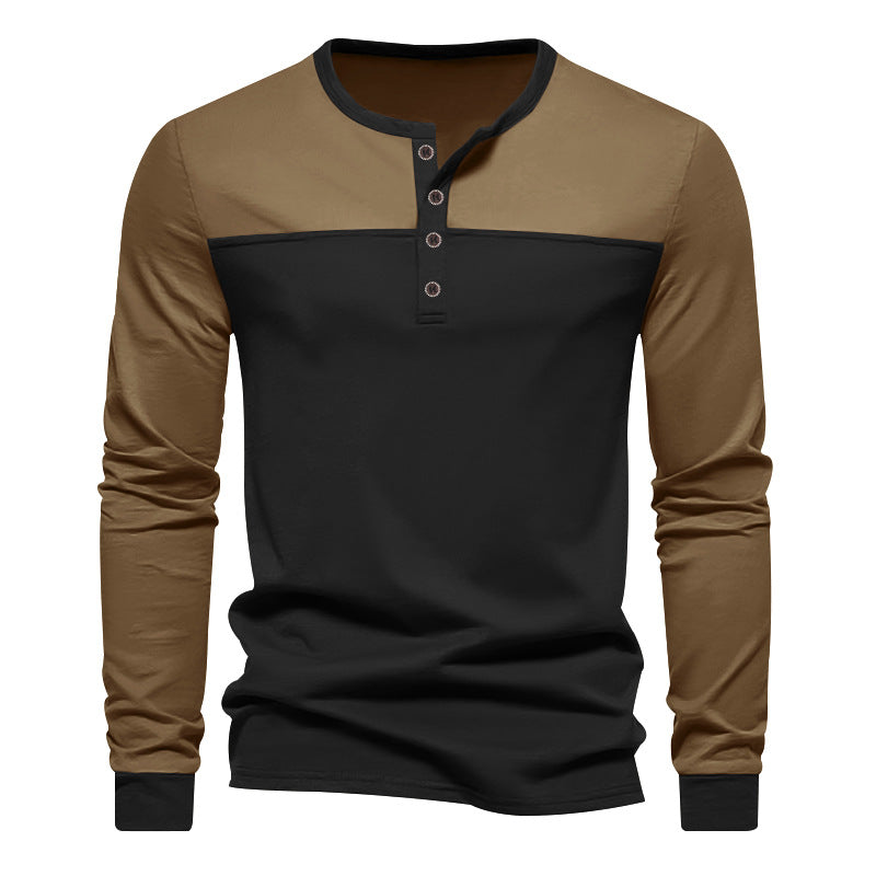 Herren Langarm-Henley-Shirt mit kontrastierenden Einsätzen R&B