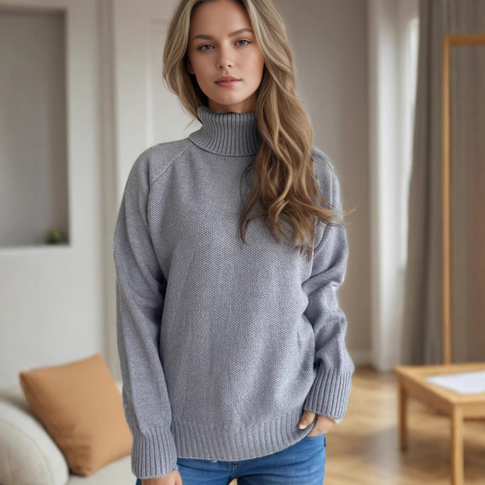Damen Strickpullover mit hochgeschlossenem Kragen und strukturiertem Muster R&B