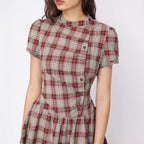 Damen Karo Kurzarmkleid R&B