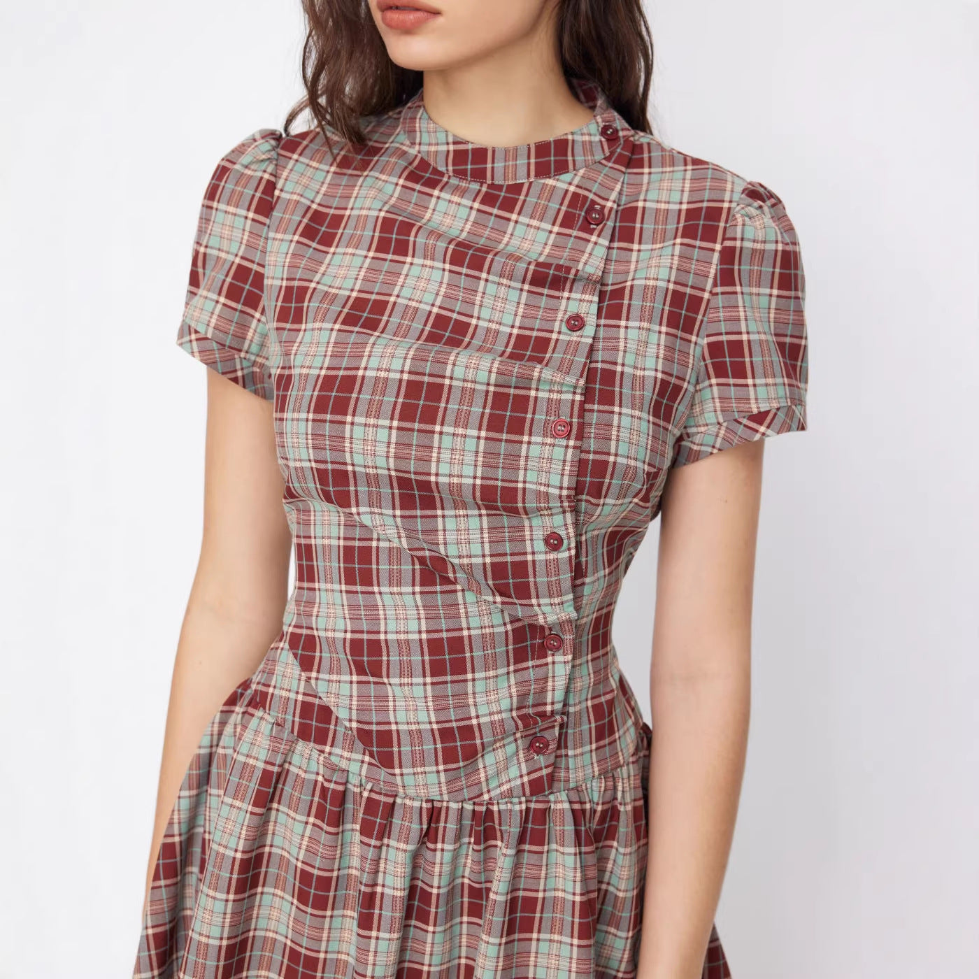 Damen Karo Kurzarmkleid R&B
