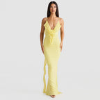 Damen Elegantes Kleid mit fließendem Rüschen-Detail und langen Bändern R&B