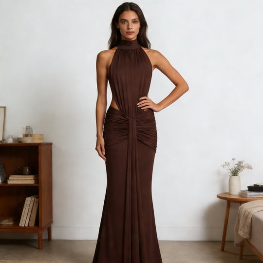 Damen Elegantes Drapiertes Abendkleid mit tiefem Rückenausschnitt und figurbetontem Schnitt R&B