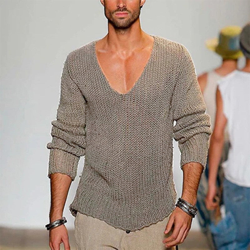 Herren lässiger Strickpullover mit tiefem V-Ausschnitt und komfortablem Schnitt