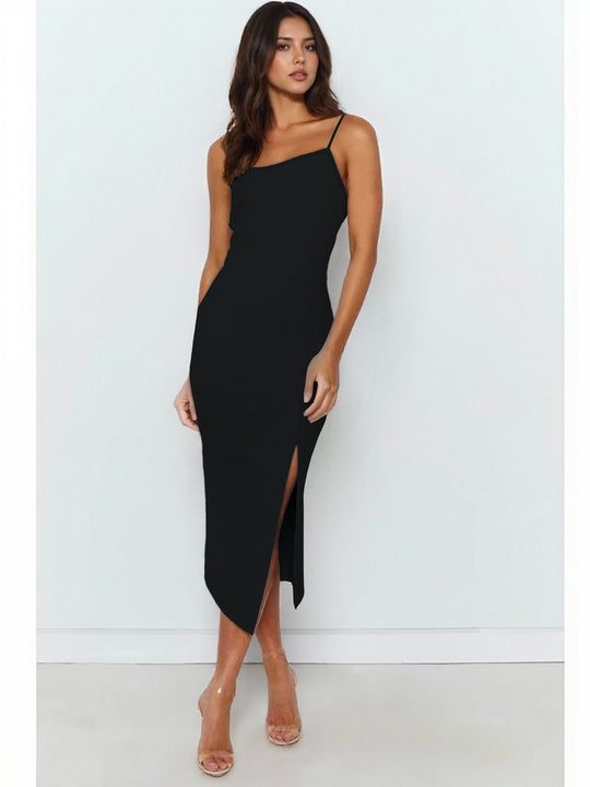 Damen Elegantes Midi-Kleid mit asymmetrischem Saum und Schlitz R&B