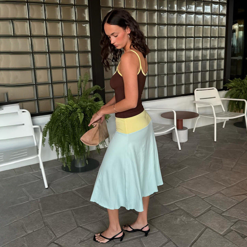 Damen Sommerliches Maxikleid mit bequemer Passform und modischem Farbblockdesign R&B