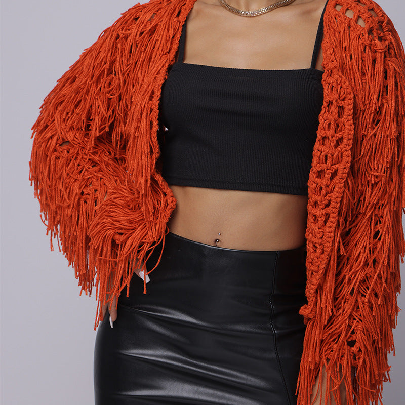 Damen Fransen-Pulloverjacke mit offenem Schnitt und stylischem Design R&B