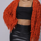 Damen Fransen-Pulloverjacke mit offenem Schnitt und stylischem Design EB