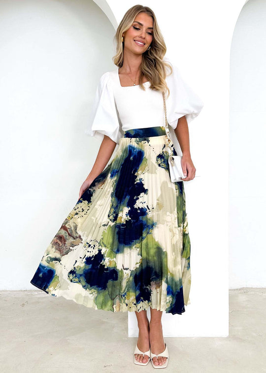 Damen Eleganter Plissee-Rock mit floralem Design und elastischem Bund R&B