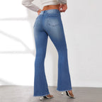 Damen Flared Jeans mit stylishen Fransen und hohem Bund R&B