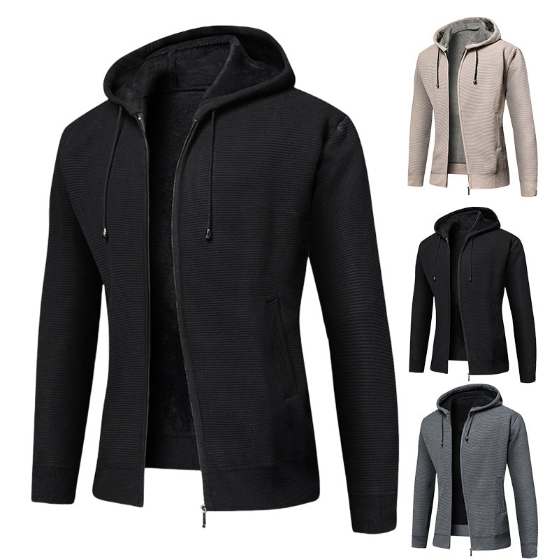 Herren fleecegefütterte Kapuzenjacke mit modischem Rippdesign R&B