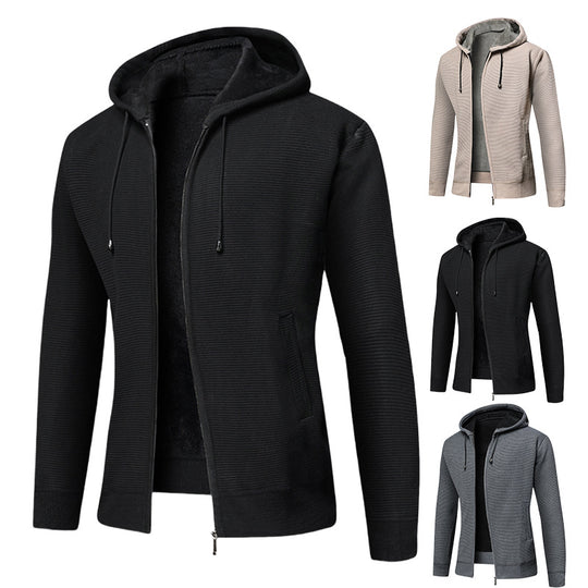 Herren fleecegefütterte Kapuzenjacke mit modischem Rippdesign R&B