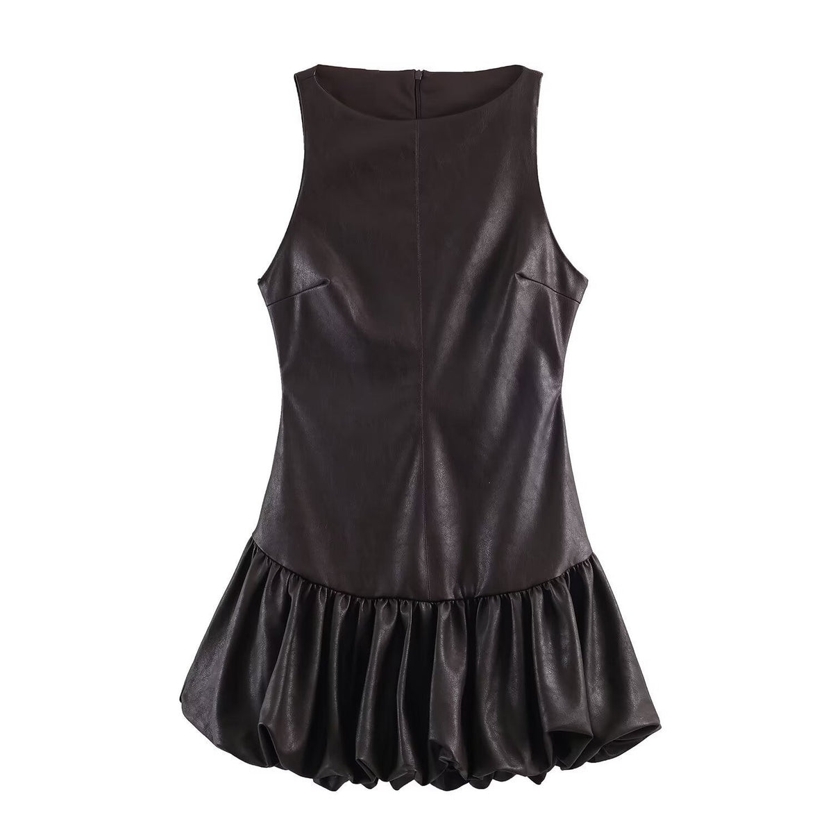 Damen ärmelloses Kunstlederkleid mit voluminösem Rock R&B