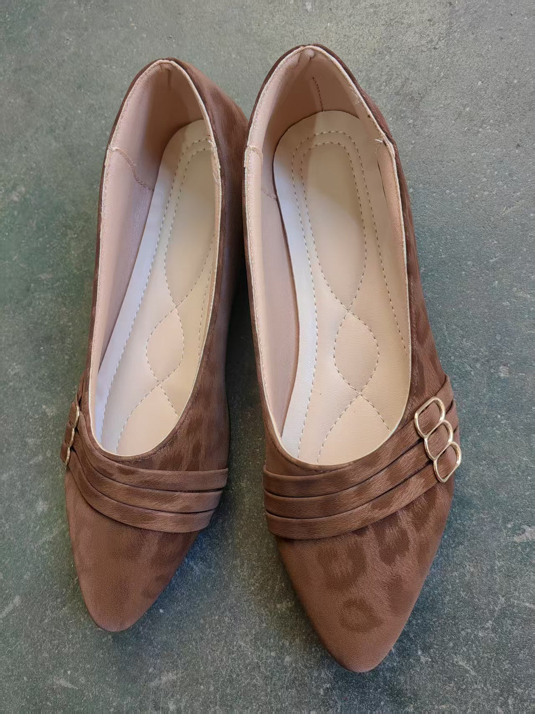 Damen elegante spitze Ballerinas mit dekorativem Schnallen-Design R&B