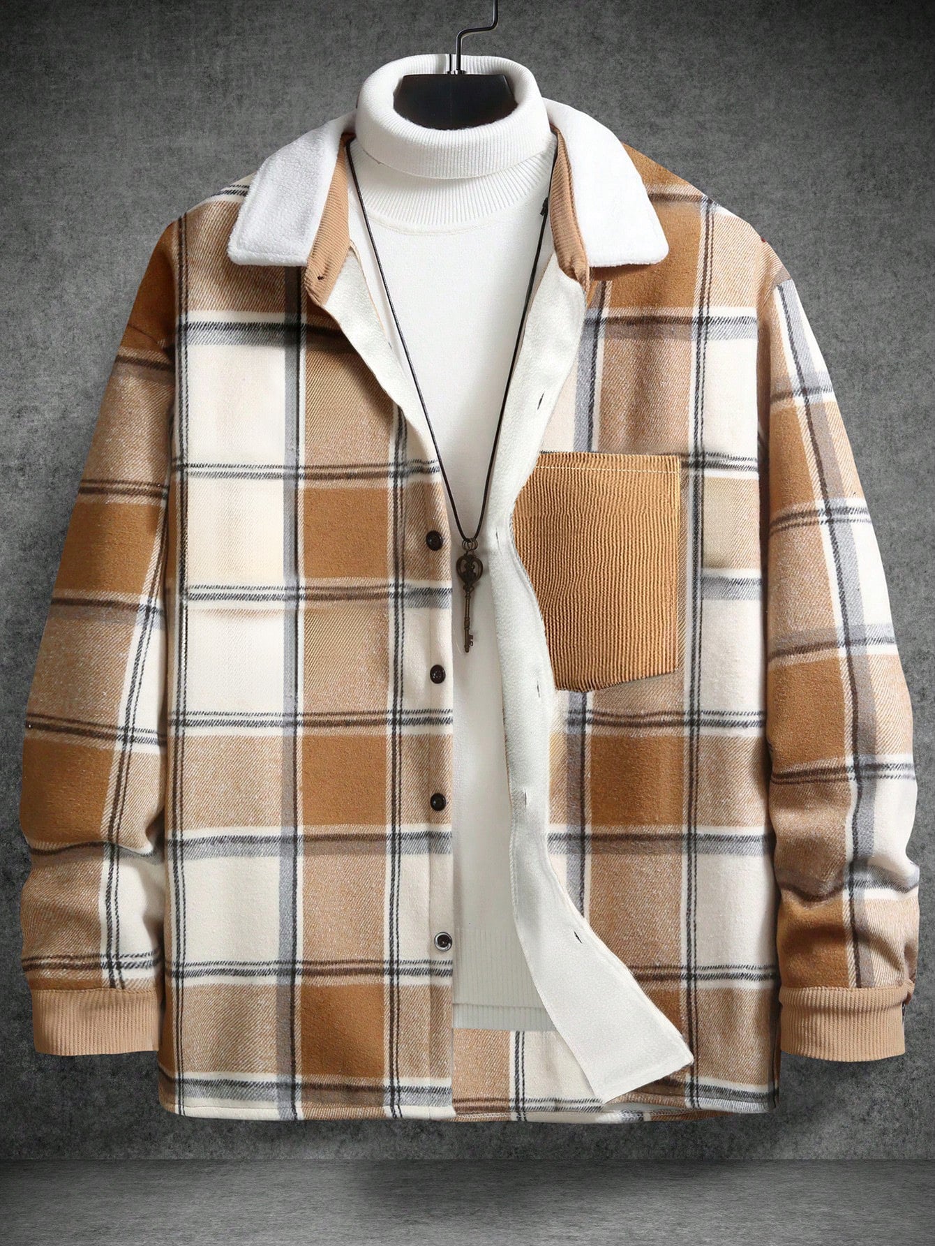 Herren Baumwoll-Flanelljacke mit kariertem Muster und Taschen